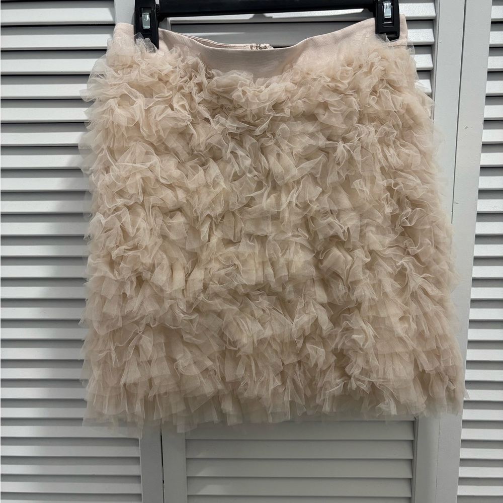 (NWOT) Beige Ruffle Tulle Mini Skirt